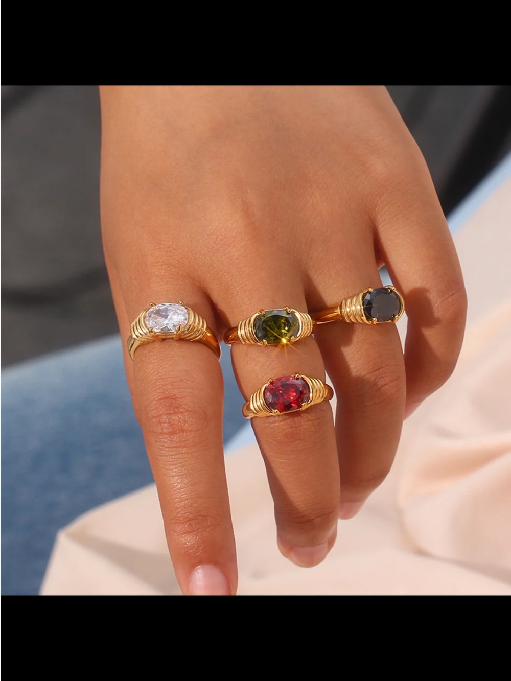 Beatrice Gold-Plated Ring with Black Gemstone
